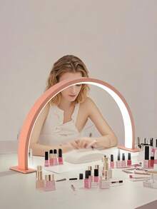 1 pieza Lámpara de uñas en forma de media luna de 14.1 pulgadas/20.4 pulgadas en blanco/rosa, lámpara de escritorio USB, adecuada para iluminación de arte de uñas comercial, tocadores, mesas de manualidades, mesitas de noche y aplicación de protectores de pantalla de teléfonos móviles.