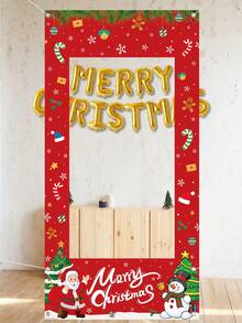 1件圣诞装饰相框，圣诞老人和雪人图案背景布，圣诞派对装饰，圣诞庆典拍照背景，圣诞骷髅摄影道具装饰，圣诞乙烯基相框装饰，圣诞自拍道具，圣诞礼物