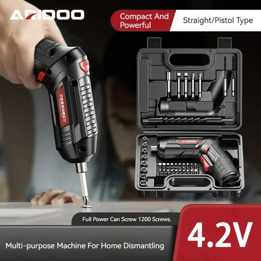 Destornillador de batería pequeño y potente recargable 4.2V 6Nm 1300mAh 250rpm destornilladores eléctricos juego de destornilladores - Juego de 33 piezas tipo D - Ver 1