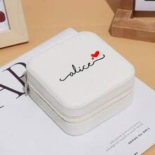 Personalized Monogram Initial Embossed Mini Square Jewelry Box, Lightweight Faux Leather Material, Travel Storage Box, Mother's Gift Display Box, Solid Color Travel Organizer With Lock And Zipper, Can Store Rings And Accessories, Perfect Gift For Christmas, Halloween, Elegant Romantic, Home Living, Christmas Atmosphere, Souvenirs, Reusable, Cute, High Quality - Multicolor - View 19