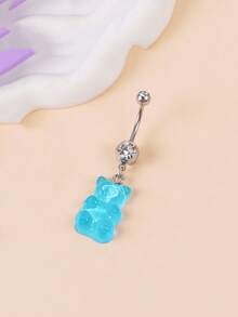 1 pieza Lindo anillo de ombligo con colgante de animal, colgante de oso de color caramelo de acero inoxidable, joyería corporal para perforación, adecuado para uso diario de mujeres