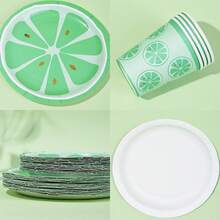 10/20/30 piezas, Platos de papel con limón verde, platos desechables de 7 pulgadas/9 pulgadas con puntos dorados, vasos de papel de 9 onzas, conjunto de platos y vasos de papel con frutas de verano, vajilla de fiesta con frutas cítricas para decoración de mesa de cumpleaños de bebé y ducha