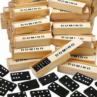 1/2 set 28 piezas Juego de mesa, Juego de escritorio divertido Dominó, Juego de camping al aire de viaje, Caja de madera Dominó negro Juego de mesa de madera