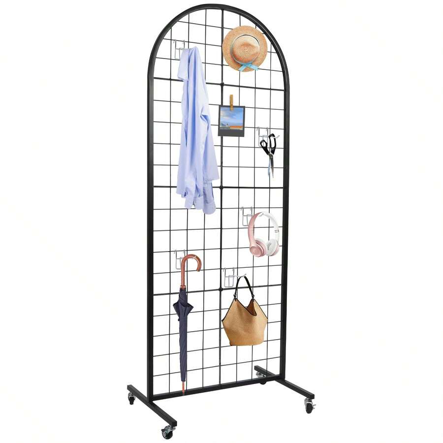 Grid Wall Panels Display Stand With T-Base Mobile Floorstanding, Heavy Duty Grid Panel Rack With Wheels For Retail, Vendor Events & Craft Fairs - Black-18711 - 查看 1
