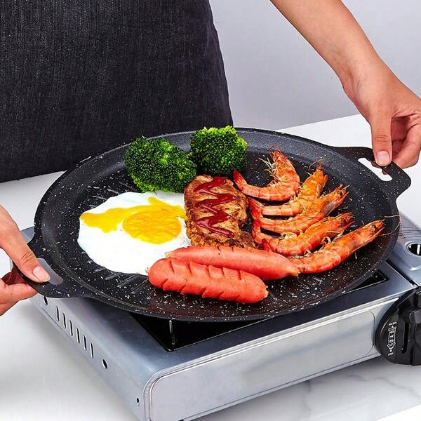 1pc Cast Iron Korean BBQ Grill Pan, Non-Stick, Multi-Functional, Gas & Electric Stove Compatible, Outdoor Camping, Garden, Lawn Cooking, Steak Plate,
