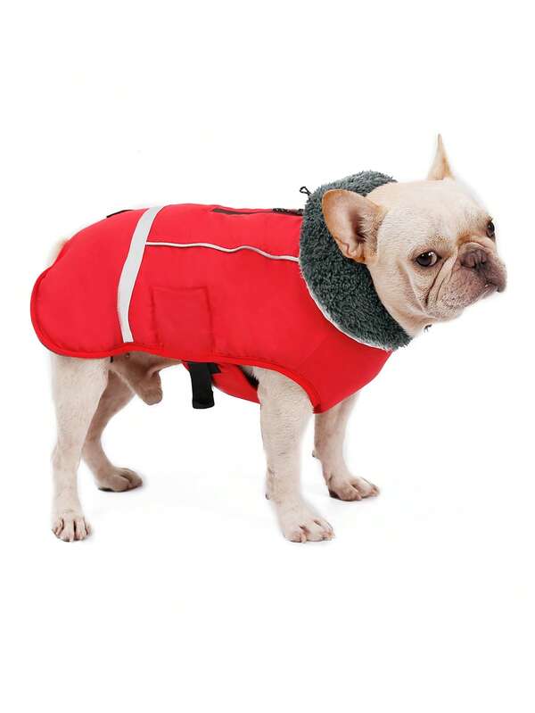 Hundemantel für mittelgroße Hunde, wasserdichte Hundewinterjacke mit integriertem Geschirr, Welpen Kältemantel mit reflektierendem Hundegeschirr, Reißverschluss, warmer Fleece, winddicht