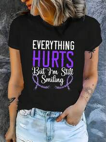 -Women's Casual Short-Sleeved Shirt, 1 Piece, 100% Thick Cotton - Comfortable Round Neck, Soft And Cute Top For Sleeping. - Black - View 3