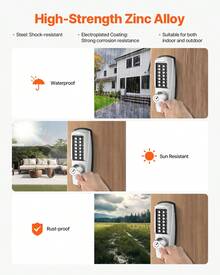 Mechanical Keyless Entry Door Lock, 14 Key Mechanical Door Lock With Keys, Mechanical Keypad Door Lock With Handle, Stainless Steel Waterproof Keyless Gate Lock, For Home Office Outdoor Garage - Single Side With Keys Silver - View 6
