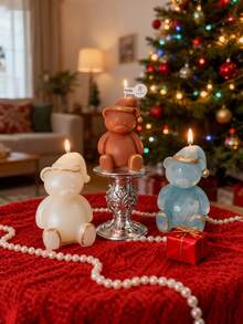 1-Piece Set Of Silicone Candle Molds For Christmas Teddy Bears! DIY Cartoon Teddy Bear Aromatherapy Candle/Scented Stone Souvenir, Easy To Demold And Reusable, A Cute And Fun Christmas Homemade Gift Artifact! - White - View 8