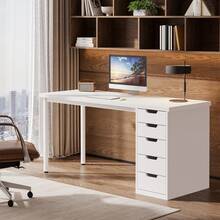 LITTLE TREE Modern Simple Computer Desk, 47 Inches PC Desk With 5 Reversible Drawers, Rustic Brown Study Writing Table Workstation For Home Office Small Spaces - trắng - Xem 3