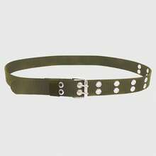 Women's Nylon Web Belt With Silver Buckle - Olive Green - 軍綠色 - 查看 2