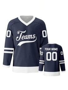 Customized Men Ice Hockey Jersey, Creative Retro Printed Royal Blue Sports Ice Hockey Shirt, Personalized Name And Number Breathable Short Sleeve Ice Hockey Uniform For Training, Games, Everyday Wear And Gifts For Ice Hockey Fans, Fall