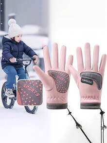 1双儿童加厚抓绒弹性复合材料户外手套，适合6-10岁男孩女孩滑雪、骑行、户外活动和度假保暖，滑雪手套，青少年冬季手套，防寒手套，雪地手套
