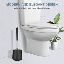 Toilet Brush And Holder 2 Pack, Self Closing Lid Toilet Bowl Brushes Holder And Extra Long Handle Ventilated Toilet Brush Set For Bathroom Cleaning, Nylon Bristles, White & Grey - màu đen - Xem 7