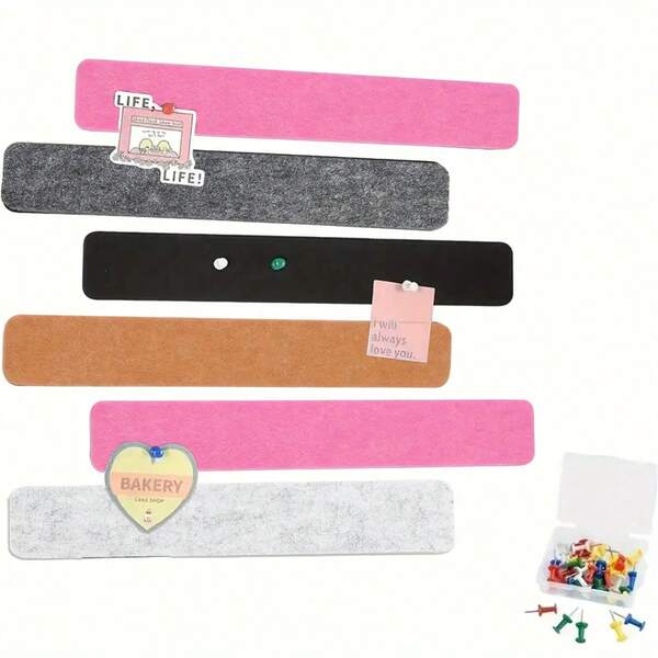 8pcs Cork Board Strips-Felt Nail Board Strips, Suitable For Office And Home Wall Decoration, Notice Board Self-Adhesive, With Thumbtacks, Can Stick Notes, Photos, Schedules