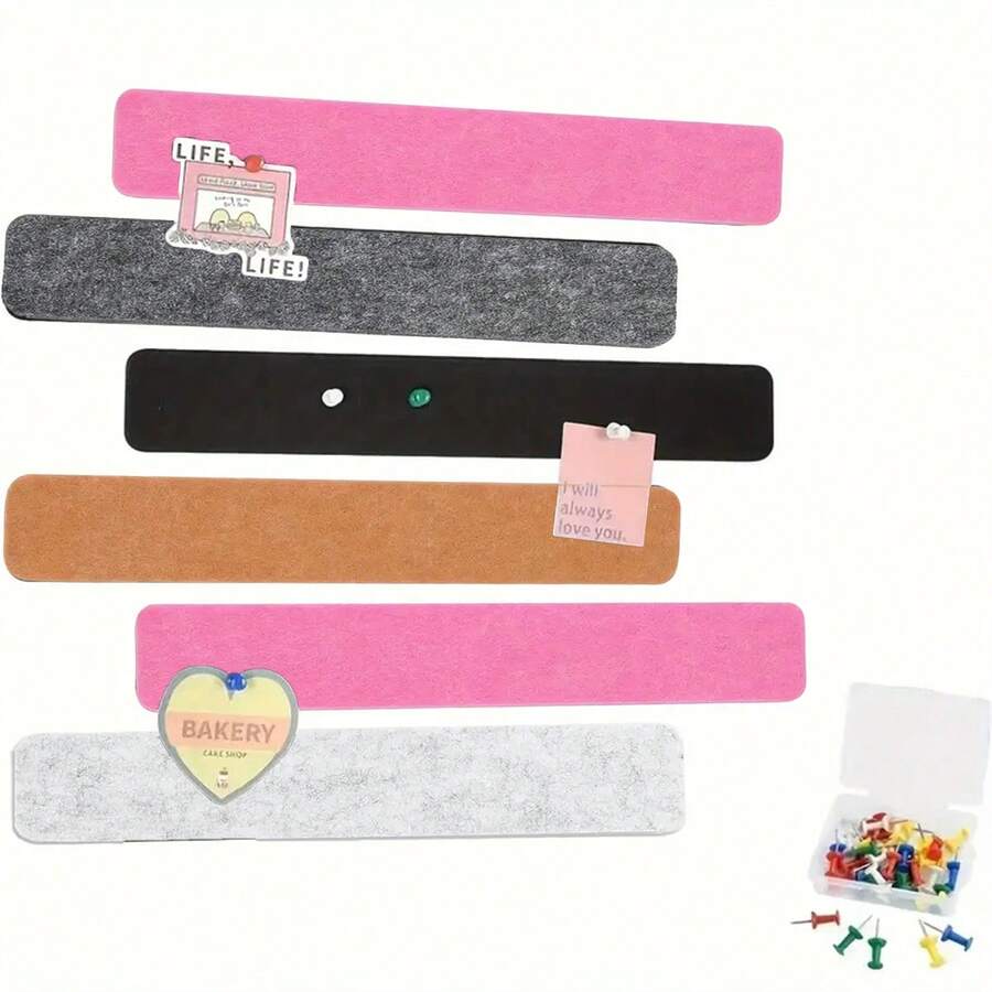 8pcs Cork Board Strips-Felt Nail Board Strips, Suitable For Office And Home Wall Decoration, Notice Board Self-Adhesive, With Thumbtacks, Can Stick Notes, Photos, Schedules