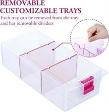 MyGift 11 Inch Clear Arts And Crafts Stackable Container, Sewing Supplies Storage Organizer Case With Pink Accents, 24 Customizable Compartments, And 6 Drawers With Removable Dividers - 黑色(僅限添加托盤) - 查看 10