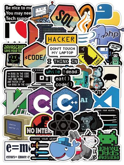 60 PIEZAS Paquete de pegatinas divertidas y lindas de programación - Pegatinas geniales de desarrollador de codificación para laptop, botella de agua, decoración de cuaderno, suministros de scrapbook, papelería de scrapbook