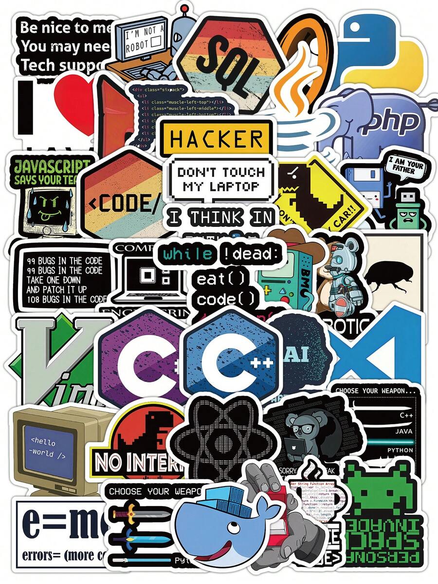 Bộ 60 miếng dán lập trình dễ thương và vui nhộn - Những miếng dán dành cho nhà phát triển lập trình cực chất để trang trí laptop, bình nước, sổ tay. - Nhiều màu - Xem 1