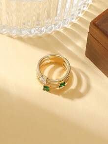 3pcs/Set Elegant Cubic Zirconia Stacking Rings, Suitable For Women's Wedding, Party Wear And Holiday Gifts - Gold - View 4