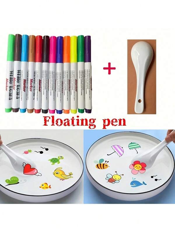 8pcs/12pcs Set Of Magic Water Painting Brushes With Floating Ink, Mixed Color Markers, Suitable For Painting, Various Handmade DIY (Random Colors) A Fun Gift, Water Magic Painting Dark Magical Creative Art Set - /Watercolor Pigments For Adults, Pages Diffuser Fountain Pen Art Painting Painter Magnetic, Folk Craft Design With Decorative Blue And Golden Wave-Pattern Binding, Ideal Non-Dating Experiences