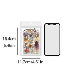 2张/包 城市旅行指南主题贴纸，创意美学贴纸，DIY装饰剪贴簿工艺材料，节日礼物，个性化剪贴簿学习用品文具 - 彩色 - 查看 11