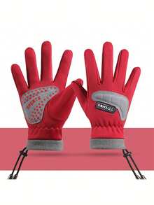 1双儿童加厚抓绒弹性复合材料户外手套，适合6-10岁男孩女孩滑雪、骑行、户外活动和度假保暖，滑雪手套，青少年冬季手套，防寒手套，雪地手套