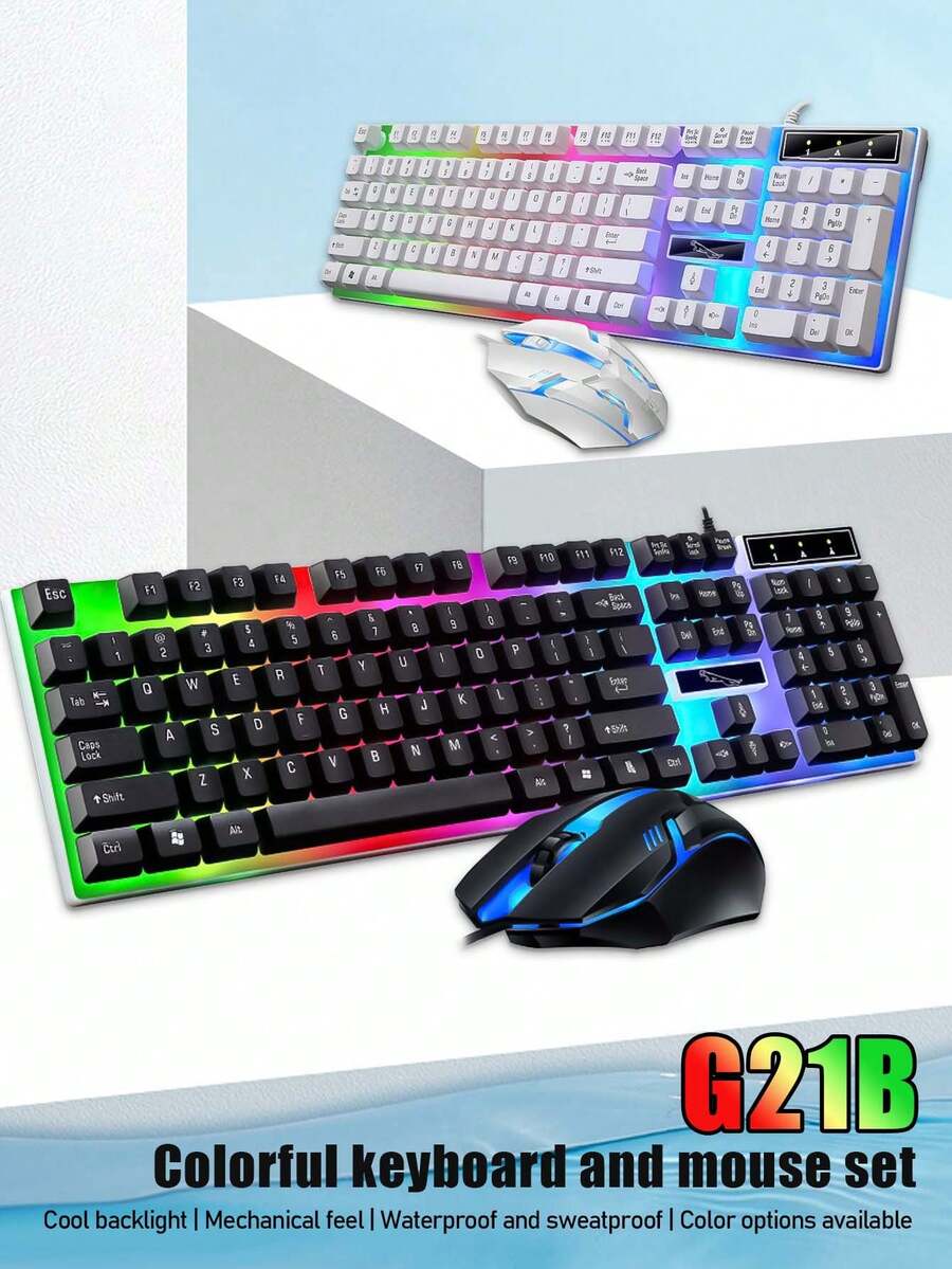 G21B Leopard 背光有线键盘和鼠标组合，USB 机械手感游戏键盘和鼠标套装 - 彩色 - 查看 1