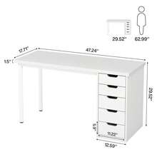 LITTLE TREE Modern Simple Computer Desk, 47 Inches PC Desk With 5 Reversible Drawers, Rustic Brown Study Writing Table Workstation For Home Office Small Spaces - trắng - Xem 2