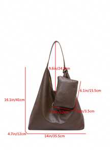 Bộ túi tote da PU tối giản phong cách Hàn Quốc, túi tote đeo vai đa năng kiểu vintage kèm ví đựng tiền xu/túi cho mẹ, túi mua sắm công sở dung tích lớn, túi tote dệt màu trơn thời trang, túi đeo nách thiết kế tối giản độc đáo, túi đeo vai công sở dung tích lớn thời trang, túi đeo nách nữ tối giản dung tích lớn nhẹ đa năng. - màu nâu - Xem 9