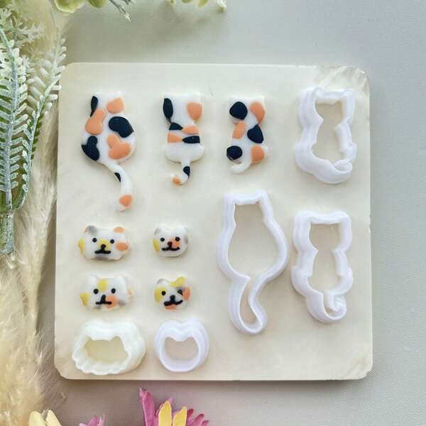 Elegant Little Cat Shape High Polymer Clay Cutter Set - Little Cat Jewelry Making Kit - Suitable For Summer And Graduation Season Clay Cutters, Suitable For Making Soft Clay Earrings, Cutting Mold, DIY Handmade Tools, Soft Clay Cutting Tools