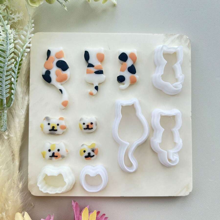 Elegant Little Cat Shape High Polymer Clay Cutter Set - Little Cat Jewelry Making Kit - Suitable For Summer And Graduation Season Clay Cutters, Suitable For Making Soft Clay Earrings, Cutting Mold, DIY Handmade Tools, Soft Clay Cutting Tools