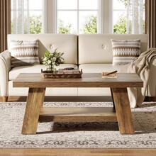 Tribesigns Farmhouse Coffee Table, Rustic Coffee Tables For Living Room, 120 Cm Rectangular Wood Living Room Tables, 2-Tier Center Table With Storage For Apartment, Bedroom, Office (Rustic Brown) - 棕色 - 查看 3