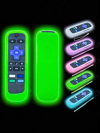 1 st. silikonskyddsfodral till TV-fjärrkontroll som lyser i mörkret, lämplig för ROKU RC280-fjärrkontroll, universal med rem, fallskyddad och smutsavvisande