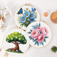 1 Set Kit de bordado para principiantes, patrón decorativo de punto de cruz impreso, 20x18.5cm Set de bordado DIY, incluye patrón, hilos, aro, agujas, instrucciones, regalo ideal para Halloween, Acción de Gracias, San Valentín, Navidad, Cumpleaños