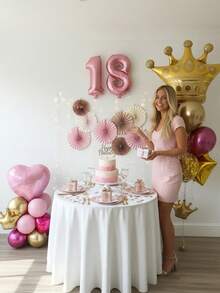 24 件/套豪华女王氛围情人节派对装饰：超大皇冠形铝箔气球，18 英寸粉色心形铝箔气球和 10 英寸充满甜蜜的勃艮第心形气球，12 英寸金色亮片乳胶气球闪耀夺目，打造公主梦幻生日派对、与朋友共进迷人早午餐、浪漫情人节约会等女孩专属奢华场景 - 彩色 - 查看 4