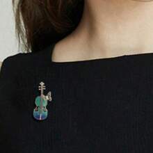 Elegant Alloy Violin Brooch With Gold Embellishment And Bow - Dark Blue To Green Gradual Change Design, - 預設 - 查看 5