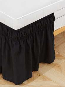 1 Stück gerüschter elastischer Bettrock mit kleinem Blume Muster, eleganter Damenstil, geeignet für Schlafzimmer, Hotel, alle Jahreszeiten - Schwarz - Übersicht 5