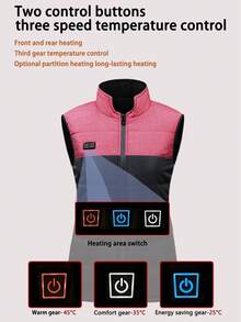 Women's Casual Color Block Heated Vest, Dual Control 4 Heating Zones, Winter Warm Heated Jacket