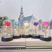 Enchanted Rose With LED Light – Decorative Eternal Flower In Acrylic Dome - Purple - View 5