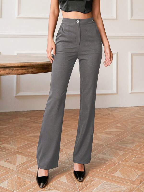 Women's Solid Color High Waist Business Casual Trousers