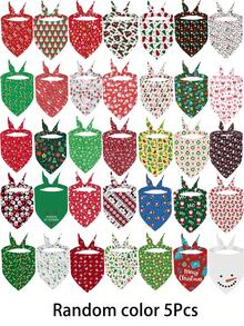 5pcs Christmas Pet Bibs, Single Layer Dog Bandanas With Christmas Tree & Snowman Prints