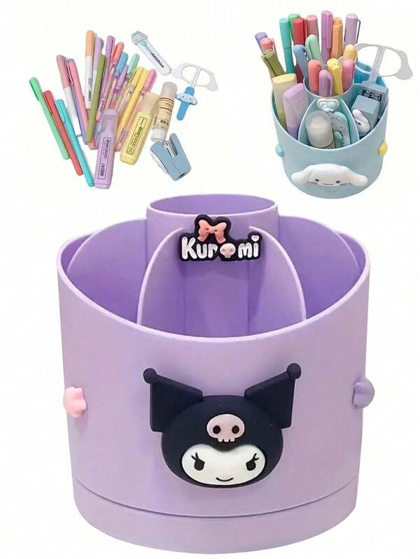 Sanrio 1Pc Hello Kitty Kuromi Capacity Large Pen Holder For Storage Rotatable Desktop Storage Melody Cute Cartoon Pen Holder