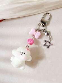 1pc Unisex Cartoon Flocked Small White Bear Keychain, Cute Shell Small Accessory, Student Personalized Phone Case Bag Pendant Bag Accessories Lanyards With Id Holder Car Accessories Bag Charms - 多色 4 - 查看 4