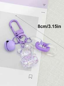1个可爱小熊透明钥匙扣卡通吊坠带铃铛个性化创意学生情侣礼物包挂饰汽车饰品女士礼物 - 淡紫色 - 查看 2