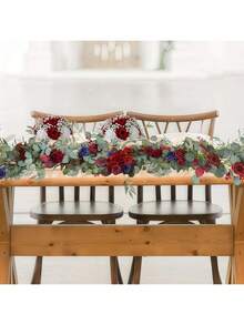 1set Burgundy Wedding Decor Flowers, 1pc Artificial Eucalyptus Rose Garland With 2pcs Flowers Balls, Fake Table Runner Garland Decor Wedding Arch Rose Garland For Wedding Centerpieces Home Party Garden Decoration - phong cách1 - Xem 2