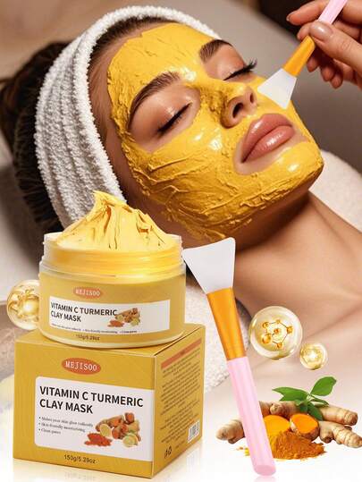 2pcs Vitamin C & Turmeric Clay Face Mask Turmeric Peeling Mask Blackhead Deep Cleansing Mask Vitamin C Peeling Mask The Look Of Large Pores, Dirt And Oily Skin,Perfect For Mother'S Day Gifts.1pc
