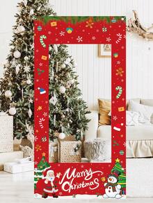 1件圣诞装饰相框，圣诞老人和雪人图案背景布，圣诞派对装饰，圣诞庆典拍照背景，圣诞骷髅摄影道具装饰，圣诞乙烯基相框装饰，圣诞自拍道具，圣诞礼物