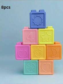 Klocki dla niemowląt, Klocki dla maluchów, Zabawki do układania i budowania dla niemowląt, 8/16/24 Miękkie i edukacyjne klocki - liczby, kształty, klocki dla niemowląt na baby shower, kolory, zwierzęta - jeden, dwa, ściśnij - 6 miesięcy +, Zabawki do układania dla maluchów 1-3, Losowy kolor