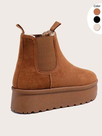 Women's Camel Casual Sports Style Slip-On Thick Bottom Thermal Lined Ankle Snow Boots, Suitable For Autumn/Winter, Dates, Commuting, Parties, Runs Large By One Size